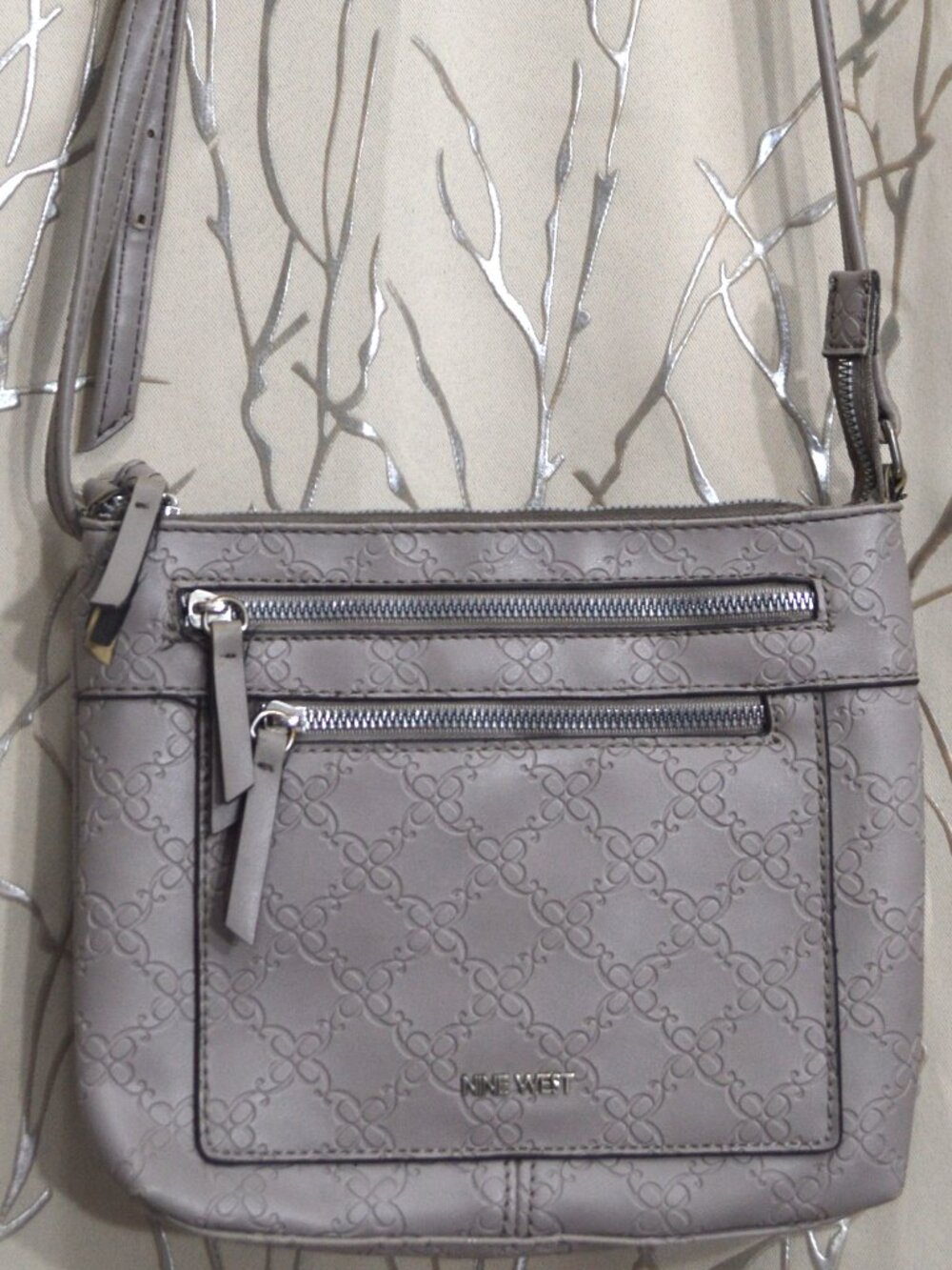 Nine West Embossed Crossbody Bag – Light Gray – Good Condition